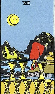 8 de coupe/ 8 of CupsIn the first card, the 8 of Cups speaks of people intervening the relationship of a couple. It speaks about relationships. The second card speaks of leaving those said relationships.
