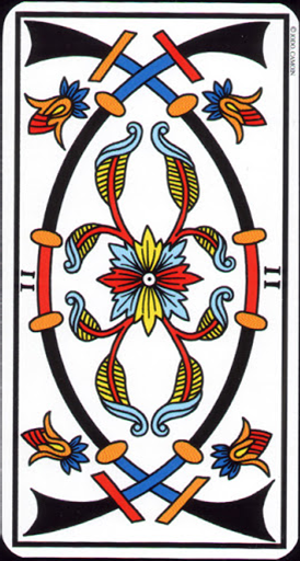 2 de baton / 2 of WandsThe first card is all about decisions and paths, more like a crossroad. The second card is about planning and deciding where to go, which is why the 2 of Wands has always been about choices.