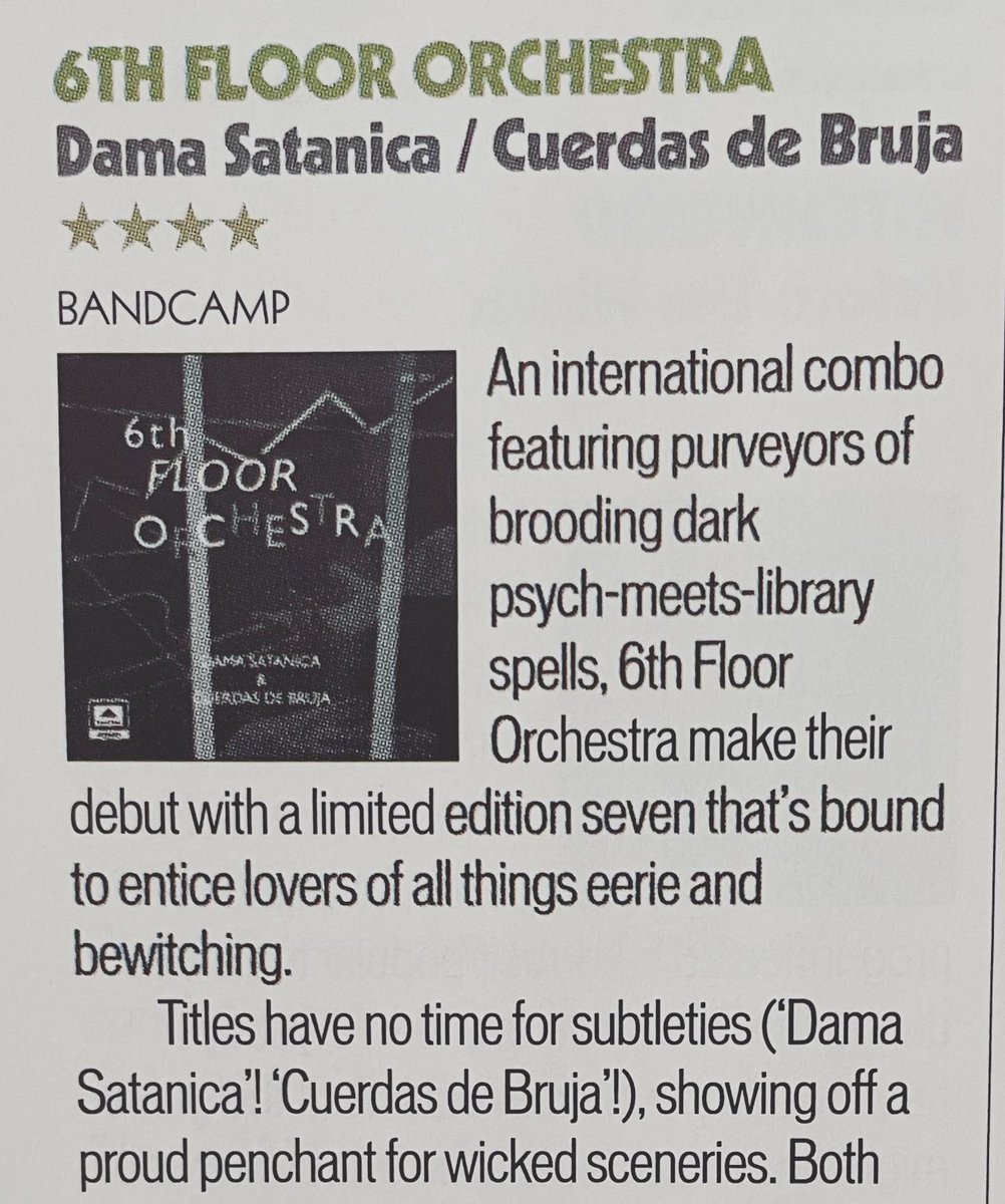 6floororchestra's tweet photo. ❤️ @shindigmagazine ! Thank you so much for the incredibly lovely review of our @6floororchestra 7” Record in our favorite UK magazine, @camillaaisa @Millsyverse , Shindig! #111 Issue January 2021.❤️❤️ “Dama Satanica / Cuerdas de Bruja”. #6thfloororchestra #shindigmagazine https://t.co/5l84svkXXG