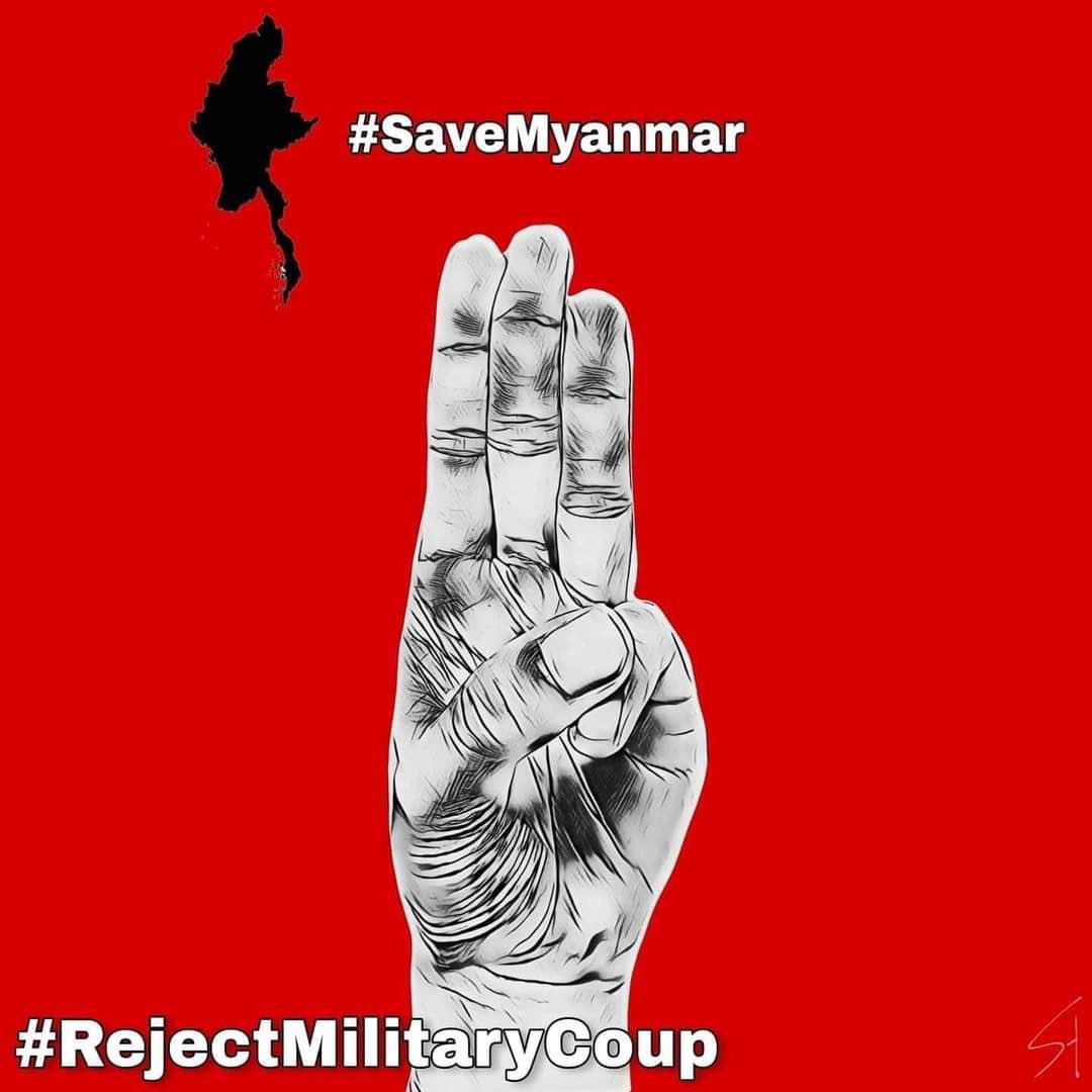 We are facing against the armed military forces.We display our protest in civil disobedience. May the military coup fail.
#HearOurVoiceOfMyanmar 
#WeNeedDemocraycy