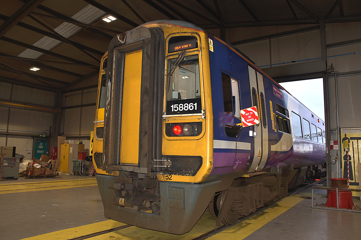 northernassist's tweet photo. Last week, our final purple train headed off the network to be refurbished 👋. 
This train will have:
🔵⚪️ Complete respray to Northern blue &amp; white
🔧 Maintenance
🖌 Interiors stripped back and repainted 
🧵 New carpets
💺 New seats
Watch this space for updates on the refurb 👀 https://t.co/7tU6KOrYXa