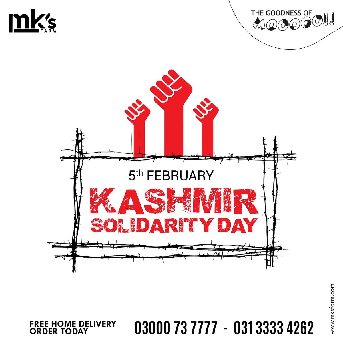 FarmMks's tweet photo. MKs Is Supporting the Kashmir cause and Standing with Kashmiri People on Solidarity Day of Kashmir 
#MksFarm #KashmirSolidarityDay #NaturalMilk #NoPreservatives #NoHumantouch #OrganicMilk #HomeDelivery #AttockDairyFarm https://t.co/y24ePtVz1n