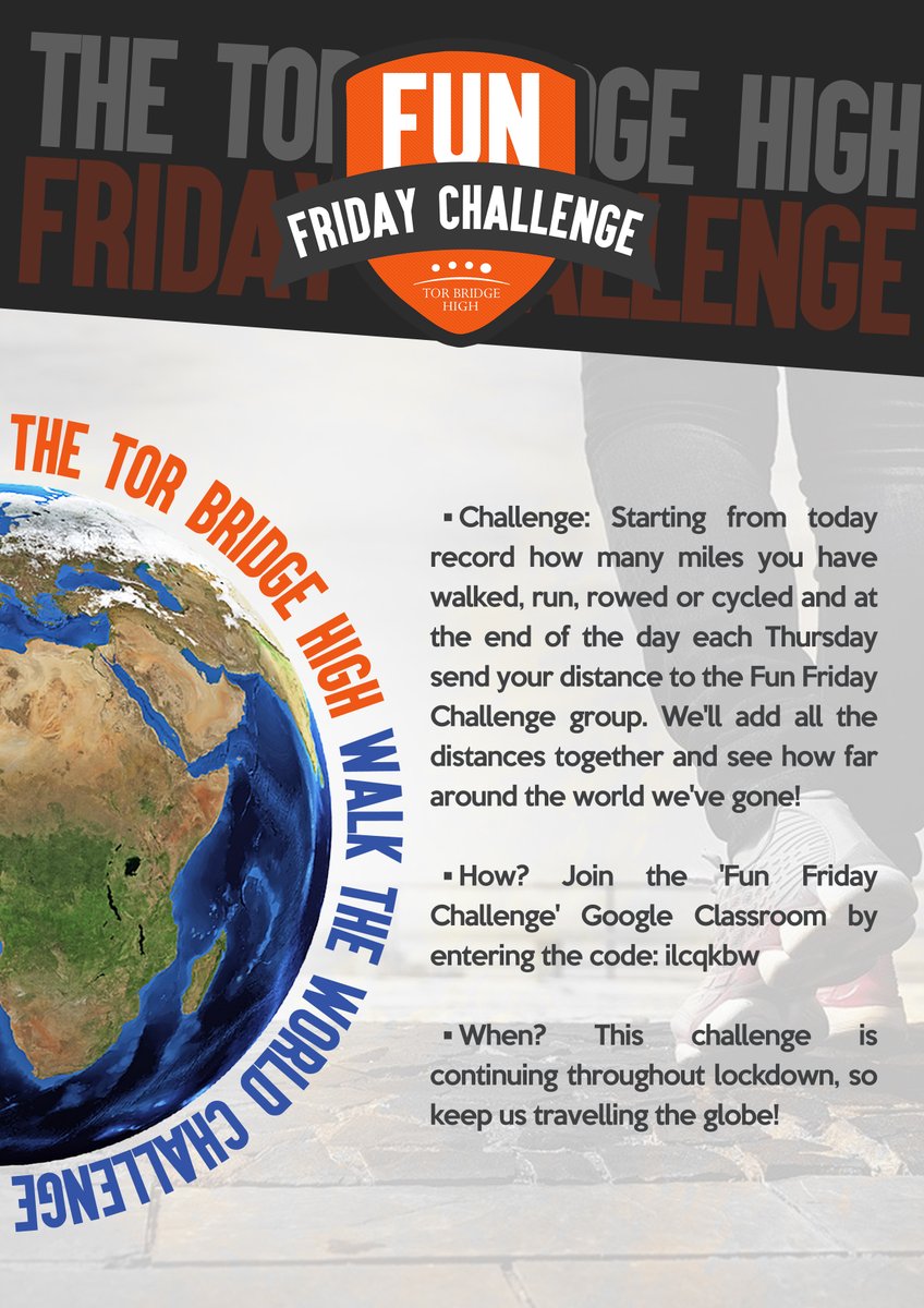 torbridgehigh's tweet image. Tor Bridge High&apos;s new #FunFridayChallenge. How far can TBH #WalkTheWorld?