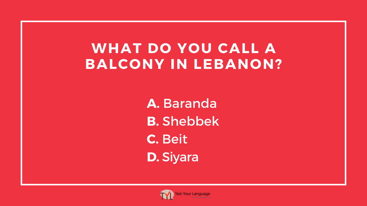 TestUrLanguage's tweet photo. Test your #Lebanese Arabic vocabulary! Take the full test for free: https://t.co/pI6TcKeTbt
#TestYourLanguage #lebanon #beirut #arabic #quiz #free https://t.co/Cd8rpa8Zqi