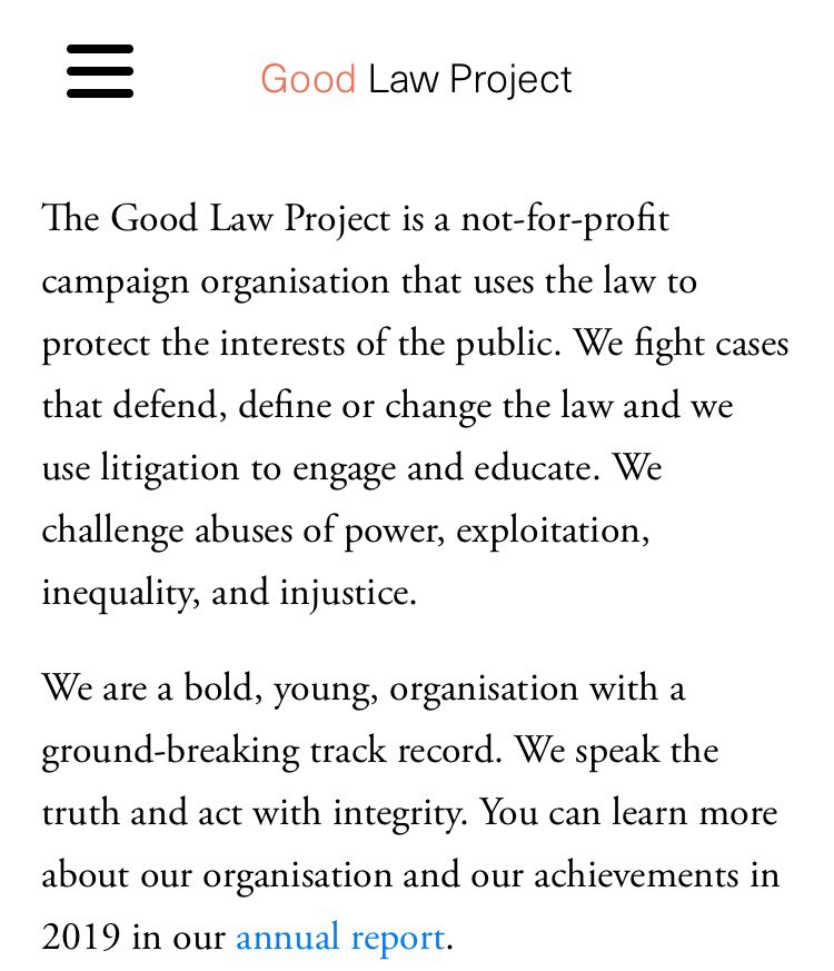But the Good Law Project still has this 21 November 2020 page, which describes the crowdfunded anti-cronyism litigation it is pursuing, live on its website. Its legal director conceded that “your mate ... might end up doing a good job” but, like the GLP itself, has now blocked me
