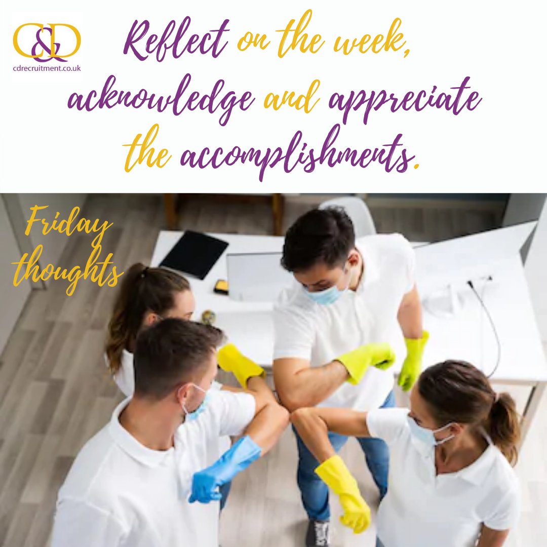 cdrecruitment's tweet photo. Make Fridays about celebrating yourself and your colleagues. Reflect on the week, acknowledge and appreciate the accomplishments. #smallwins #smallwinsmatter #accomplish #reflect #FridayThoughts #teameffort #teamwork #selflove2021 https://t.co/Fyl9F2noat