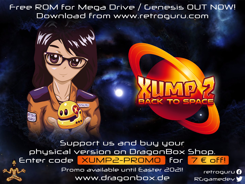 RGgamedev's tweet photo. Promised is promised. Our commercial game Xump 2 for MegaDrive/Genesis is now available free of charge as digital ROM image. Head over to https://t.co/DiE2fRwRdH and spread the word. Feedback is welcome! #xump2 #genesis #megadrive #rom #FREE @RGgamedev https://t.co/ntUfmz4l2V