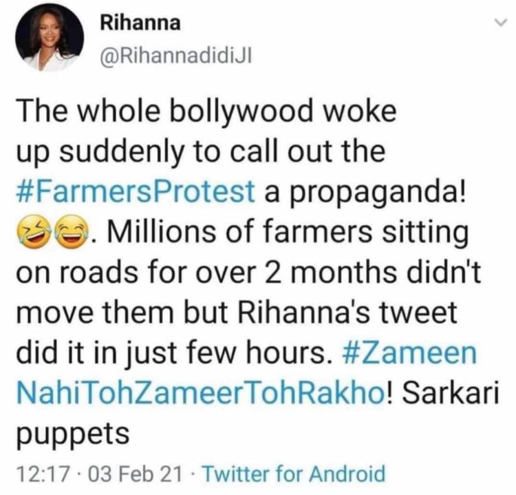 🙏🙏respect@rihanna#farmersprotest