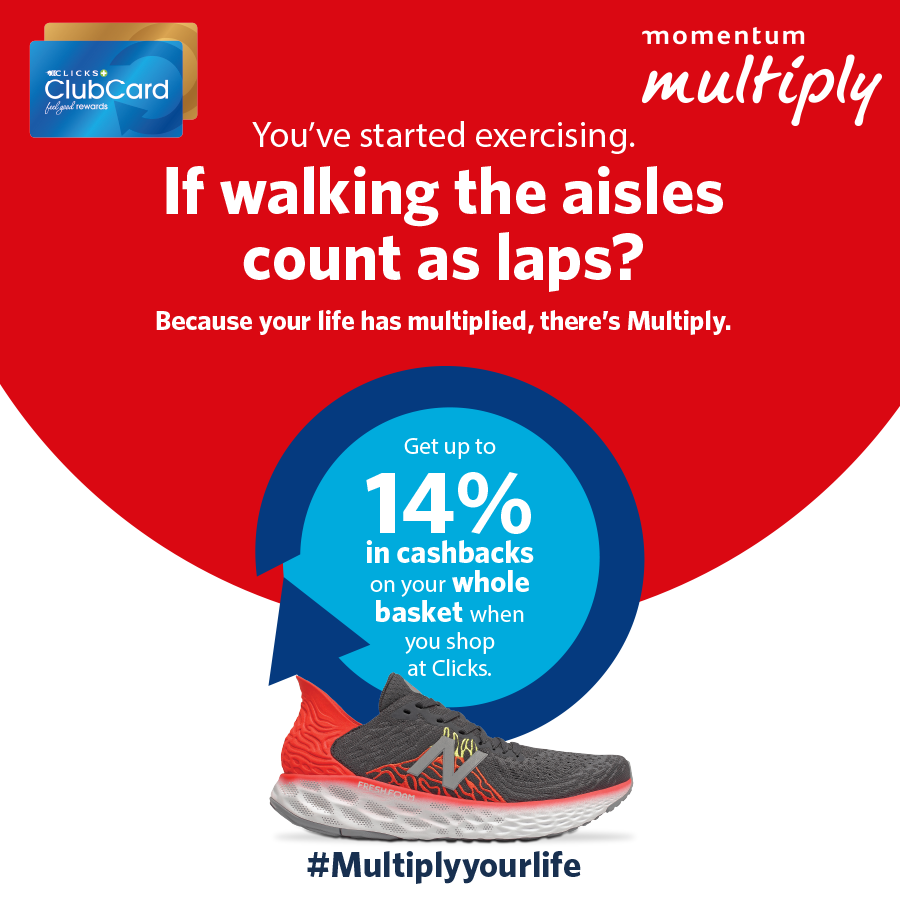 Clicks_SA's tweet photo. Because your life has multiplied, there’s Multiply.
Multiply Premier members get up to 14% in CashBack on their whole basket #MultiplyYourLife #MultiplyYourMoney #MultiplyAtClicks
Ts&Cs apply https://t.co/SGCEit2TZZ