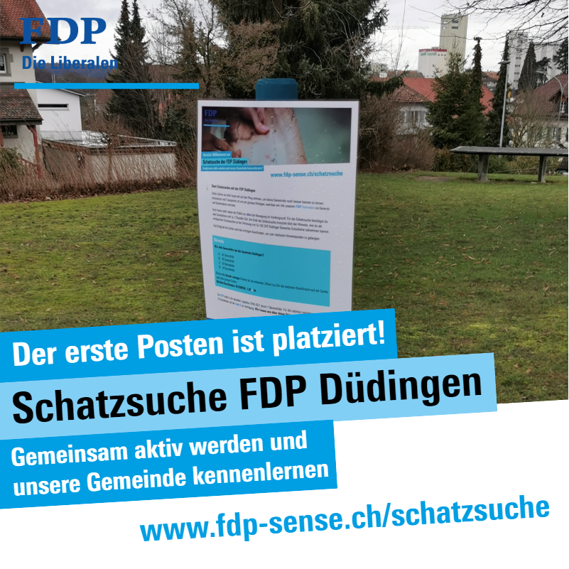 FdpSense's tweet photo. Auf einem 2-stündigen Spaziergang haben wir Hinweise versteckt, welche mit Hilfe eines Smartphones und Koordinaten gefunden werden können. Auf der Suche nach dem Schatz erfahren Gross und Klein spannende Fakten über die #Wahlen und die Gemeinde #Duedingen. #fdpschatzsuche https://t.co/hjrjB5Kugu
