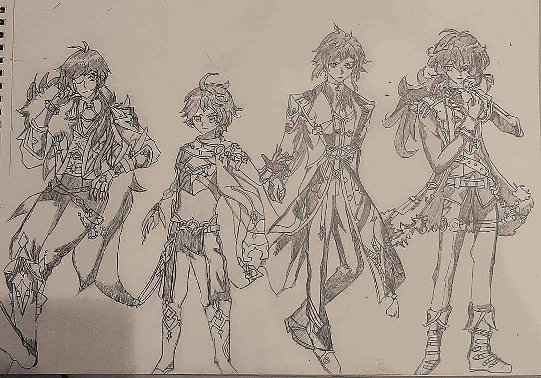 時玖on Twitter 总共用了四天的时间 这等于是一天画一个诶 果然我不会拍照 模写 する 絵 临摹 临摹手绘 手绘 原神