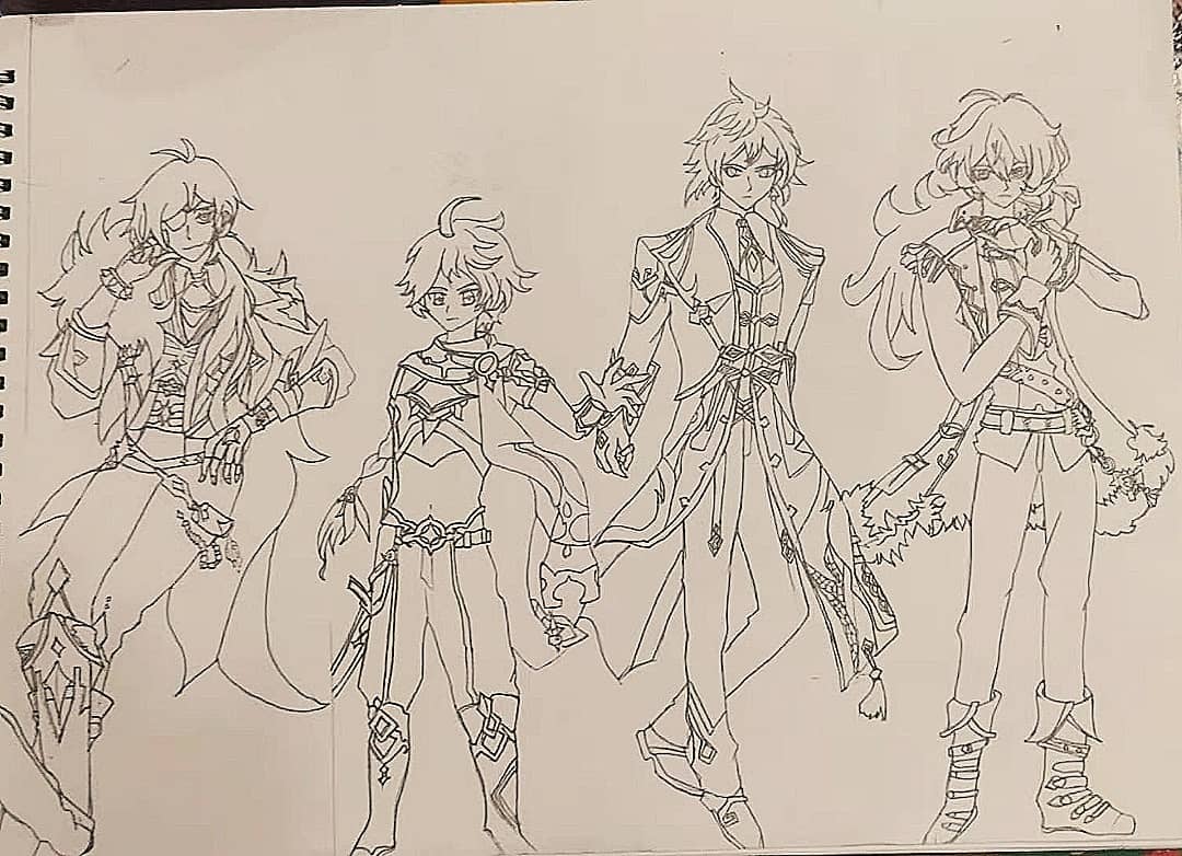 時玖on Twitter 总共用了四天的时间 这等于是一天画一个诶 果然我不会拍照 模写 する 絵 临摹 临摹手绘 手绘 原神