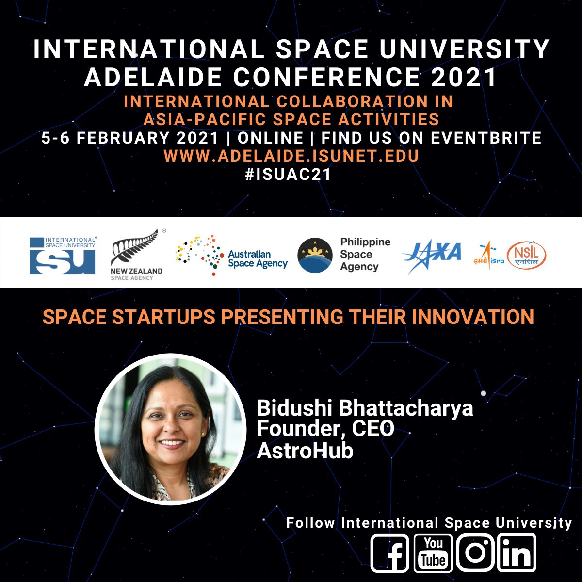 ISUnet's tweet photo. @astro_bidushi is sharing a bit about Astrohub, they specialise in the democratisation of technology &amp; services in space. 

Register now join us➡️https://t.co/3pfXSMZuPu

More from our conference on Asia-Pacific space activities is happening now. #ISUAC21 #ISUNET #APAC #Astrohub https://t.co/X9lgQSWKvZ
