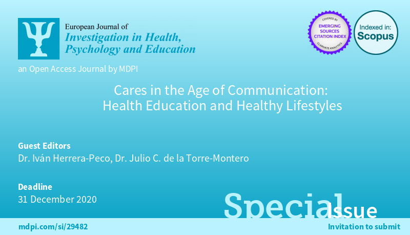 EJIHPE_MDPI's tweet photo. 📢Special Issue "Cares in the Age of #Communication: #HealthEducation and #HealthyLifestyles" edited by Dr. Herrera-Peco @ihpeco & Dr. Torre-Montero has been closed. Their dedication is highly appreciated! Welcome to read👉#publishedpapers #callforreading
https://t.co/Y5y59Z4zbc https://t.co/xHlZA3Dr1T