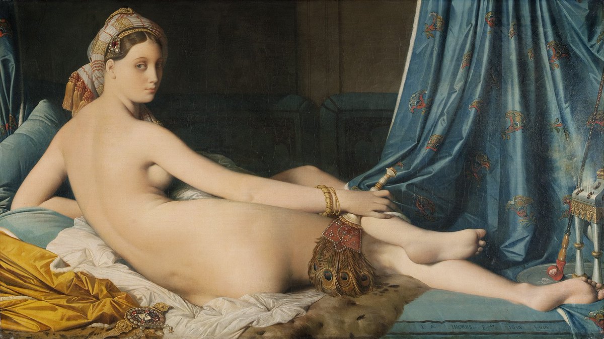 MuseeLouvre's tweet photo. [#UnJourUneOeuvre]
Ingres a transposé, dans un Orient de rêve, le thème du nu mythologique. Il a peint une odalisque aux lignes allongées et sinueuses sans tenir compte de la vérité anatomique. Admirez les  détails des tissus !
☛ https://t.co/5XLWEJsSGP
#Peintures https://t.co/2f5gYen7Je