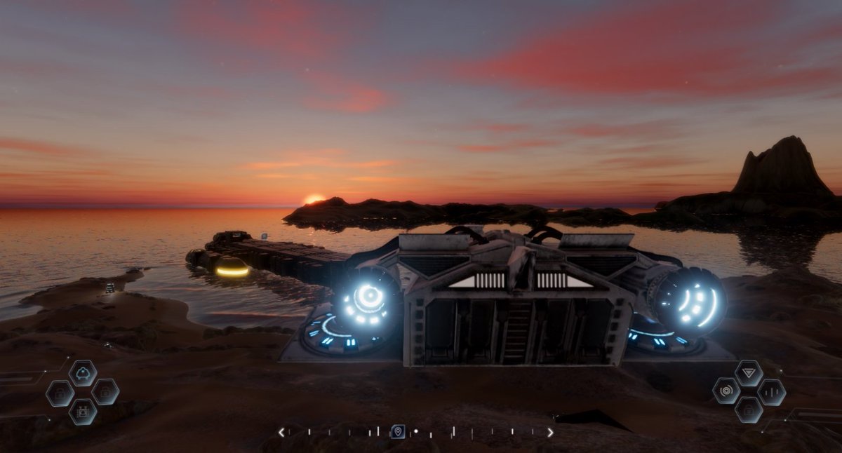 Watching the sun set, with a mysteriously tall island on the horizon. ☀️ #techhunter #madeinunity #scifi #openworld #puzzle #exploration #game #gamedev