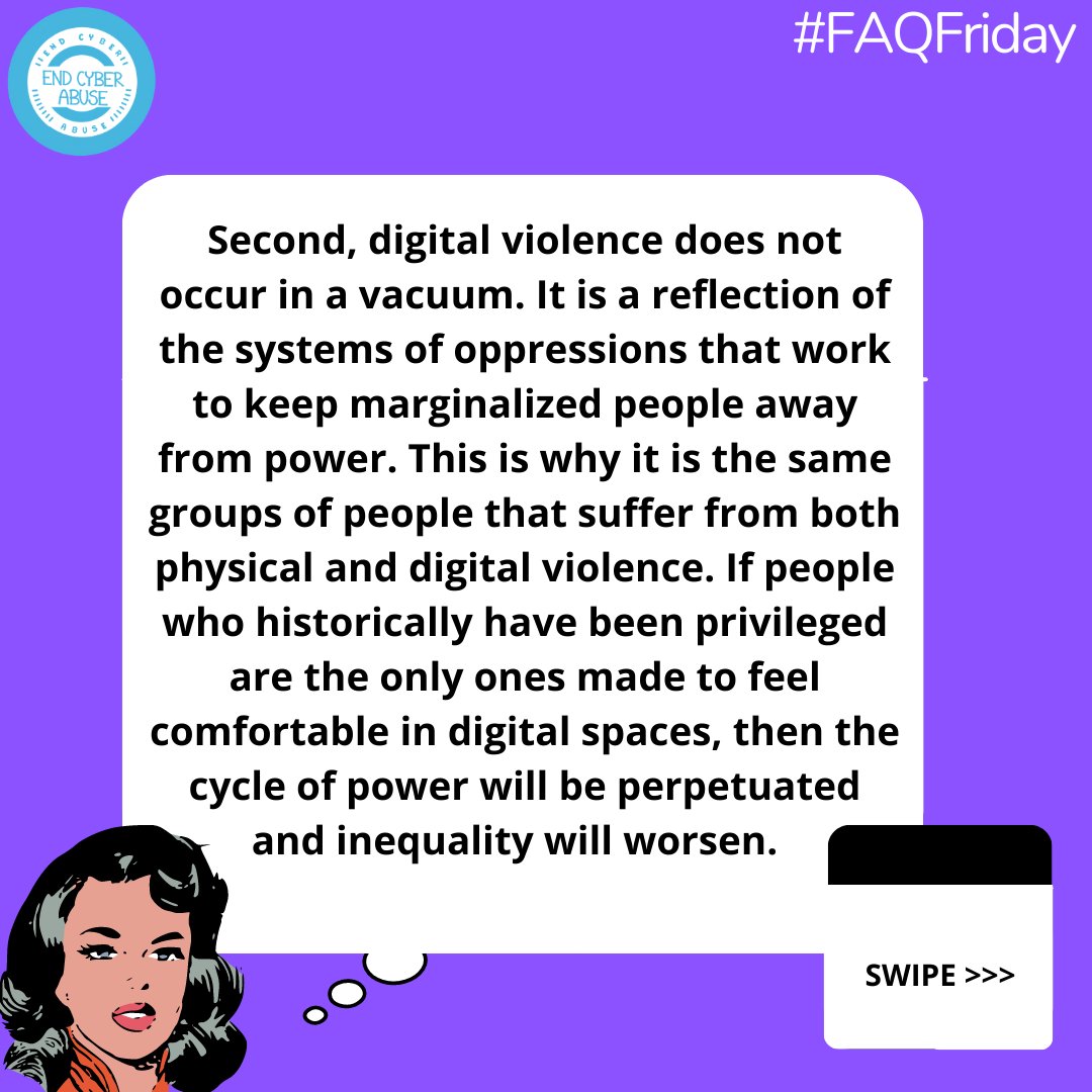 end_cyberabuse's tweet photo. There is a common misconception that #digitalviolence should not be treated as seriously as physical violence because it's "just on a screen."
On today's #FAQFriday, we break down that assumption and explain why it is so problematic.
#isolatednotalone #onlywithconsent https://t.co/EL8xgvtiDw