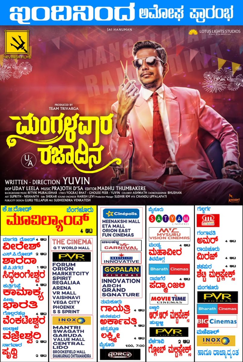 #MangalaVaraRajaDina theater list. Film is off to a decent start at box-office.