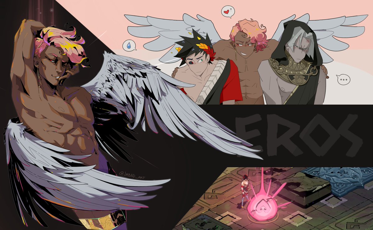 jmbad_art's tweet photo. Eros, God of Lust and son of Aphrodite and Ares. Thought I'd try my hand at @0jenzee0's style and expand the Hades pantheon 👏 Someone pour one out for Than and Zag smh ---- #HadesGame #Hades #Eros #Thanatos #Zagreus #Thanzag, @SupergiantGames please let me send you my resume 🙏 https://t.co/z2E0IsSrGQ