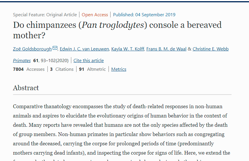 SituatedCogRTG's tweet photo. Also, be sure to check out @KaylaKolff’s previous publications on #chimpanzee #affectivity: First off, an award-winning (!) article called "Do chimpanzees (Pan troglodytes) console a bereaved mother?" https://t.co/FarRHHwY3I https://t.co/2sK2HhgT6Z