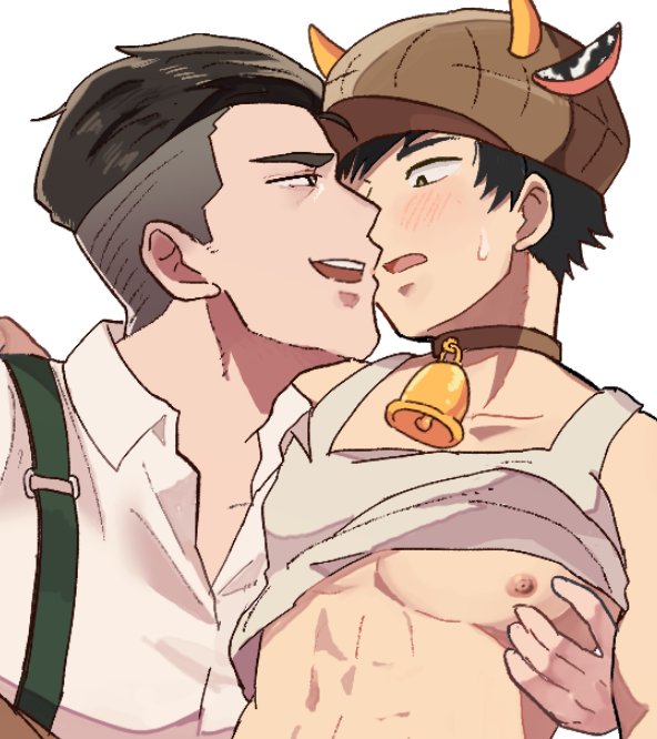 koge12bann's tweet image. 【エヴァジェイ（トラジェイ】エヴァンとエヴァン専用ミルク係として大事に飼われてる探鉱ジェイクの図🐄🍼