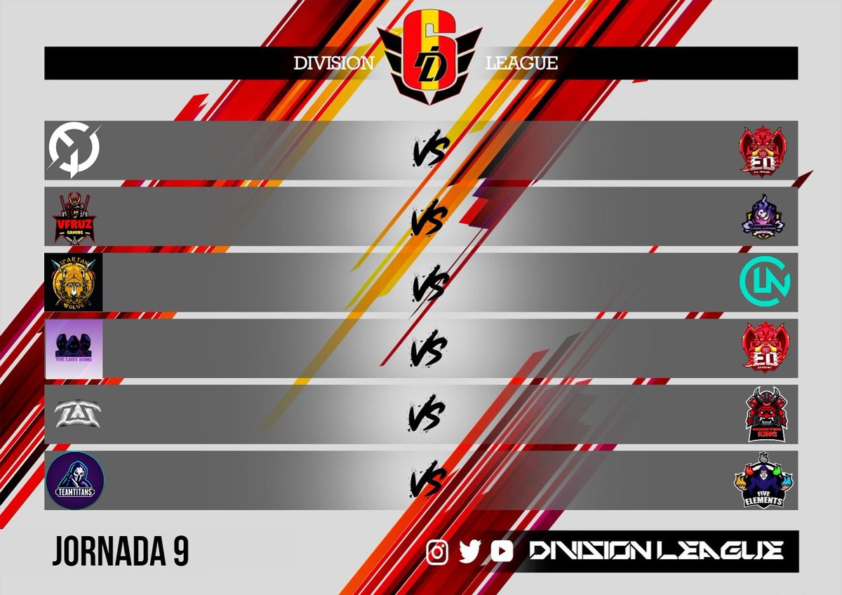 ▪️DIVISION LEAGUE T5▪️
⚔️ Jornada 9 ⚔️

Durante el fin de semana se jugarán los partidos de la Jornada 9

Asi quedan los partidos! Segun avance el dia de hoy tendréis noticias de los horarios de partidos!

Suerte a todos los equipos!❤️