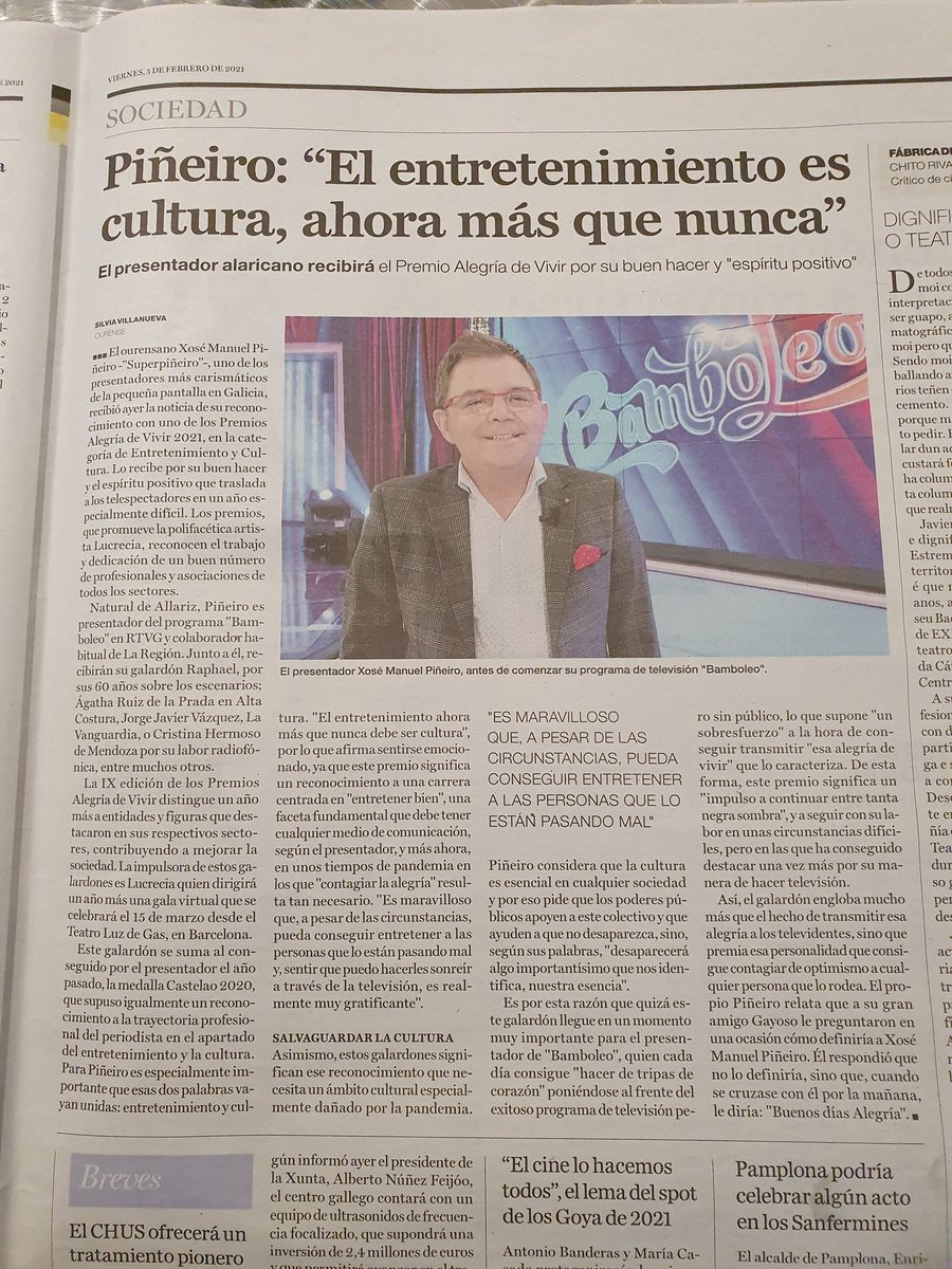 Mil gracias amig@s. <a href="/LaRegion/">La Región</a> <a href="/AtlanticoDiario/">Atlántico</a> #PremiosAlegríaDeVivir  @ctv_media <a href="/TVGalicia/">TVG</a> <a href="/RadioGalega/">Radio Galega</a>  <a href="/Vespadicto/">Damian Cortes</a> <a href="/PacoMorrimer/">Paco Freire</a> <a href="/lucreciaagua/">Lucrecia Oficial.</a> <a href="/SalaLuzdeGas/">SalaLuzdeGas</a> #Bamboleo #Supermartes #Acompáñenos #Tequelexou #SesiónVermú <a href="/miguel_bagami/">m i g u e l</a>
@doregoandnovoa <a href="/MamblonaOpticos/">MAMBLONA OPTICOS</a>