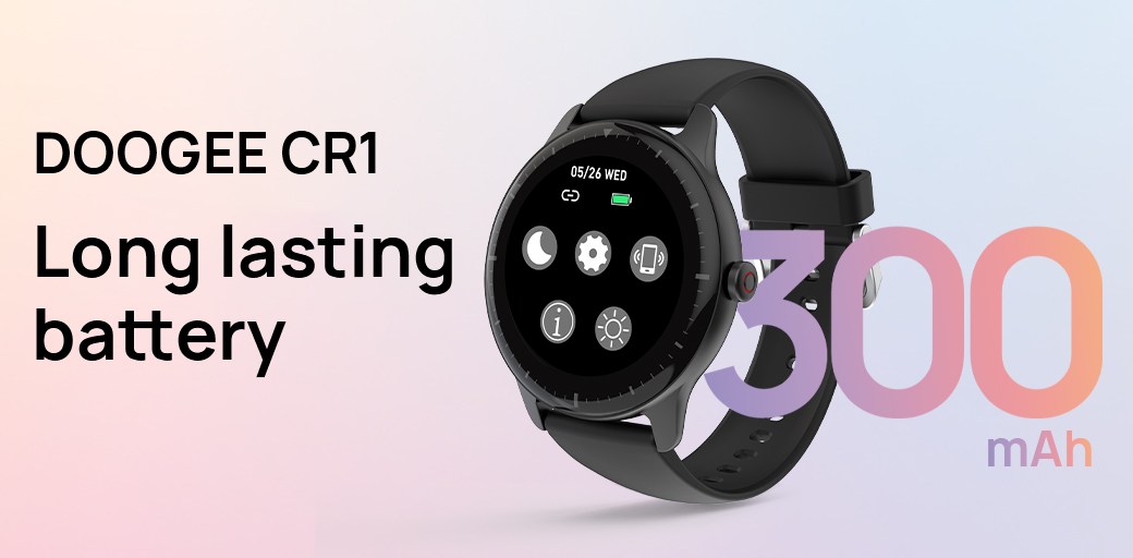 #DOOGEE CR1 smartwatch⌚ a une grosse batterie 300mAh, nous voulons dire plus grande que la plupart des autres marques;) 😎

Pour en savoir plus: ali.pub/5j0oq4
Rejoignez notre cadeau ： bit.ly/3pQqwwI
