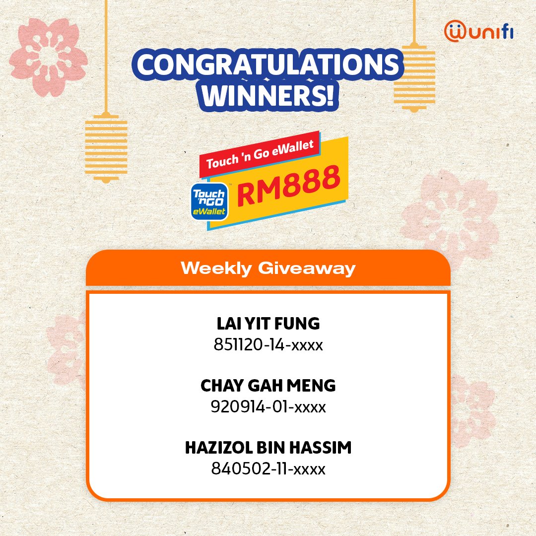 Unifi On Twitter Congratulations To The Winners For Bringing Home The Rm888 Touch N Go Ewallet Reload Pin If You Want To Be One Of The Winners Sign Up Win Today At