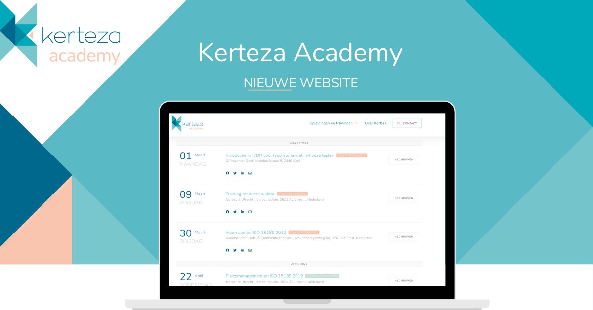 KERTEZA's tweet photo. Wij starten 2021 met een gloednieuwe website, Kerteza Academy! 🌐 Op deze nieuwe website bundelen wij voor u al onze trainingen, opleidingen en workshops. 

Ontdek ons uitgebreid aanbod aan mogelijkheden waarop deze kunnen gegeven worden hier!  👉🏼 https://t.co/drjwLpqx2e https://t.co/RdORpu51tu