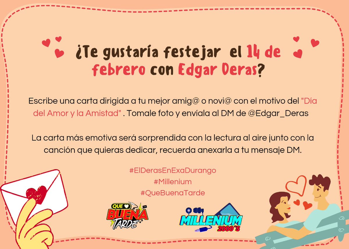 Edgar_Deras's tweet photo. Participa!! Abierto para todas las personas que me siguen!!
#ElDerasEnExaDurango 
Por fa dale RT para llegar a muchisimas personas!!! Fecha limite 11 de febrero para que salga al aire el dia viernes 12 con repeticion el lunes 15!! https://t.co/iyaIdolzZS