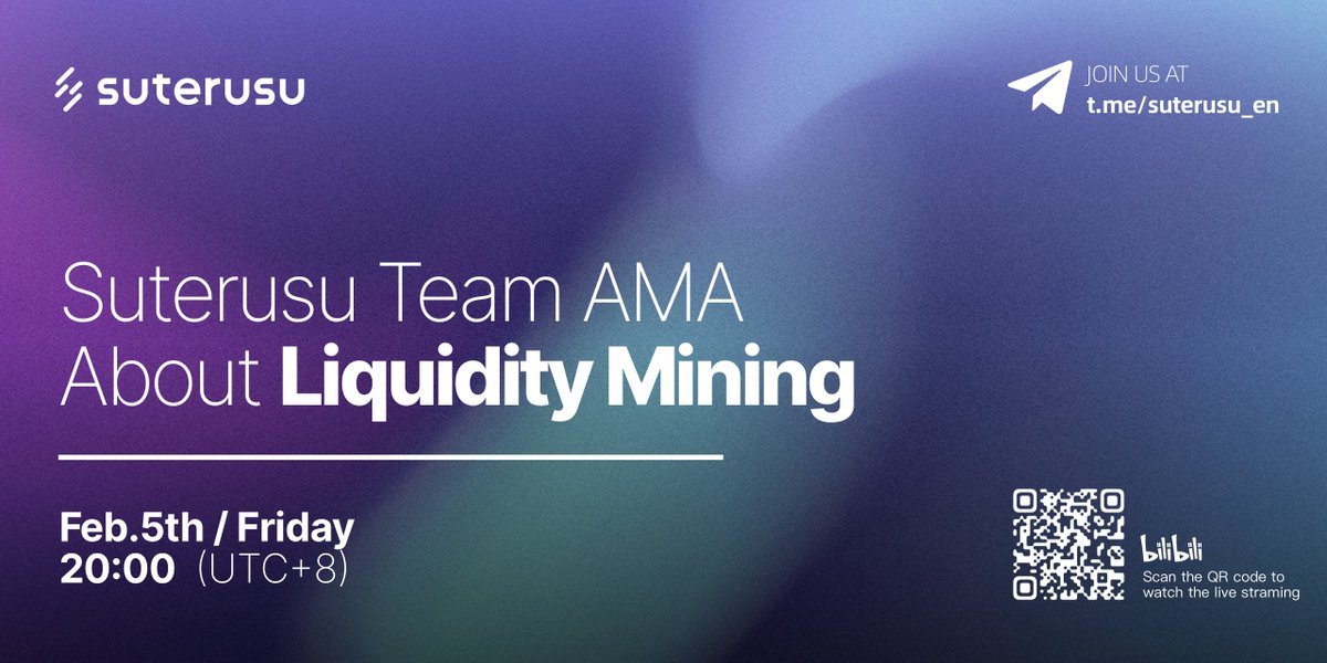 Please join the AMA session about Suter's ready-to-launch Liquidity Mining today. Thank you very much for your support.
🚀🚀🚀