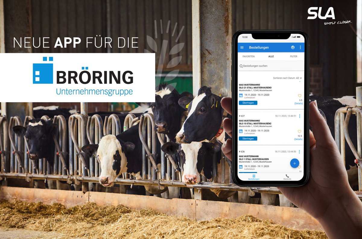 SLA_GmbH's tweet photo. Wir haben eine neue App für die Bröring Unternehmensgruppe entwickelt. #Intuitiv, #flexibel und #übersichtlich können Landwirte nun ihr #Futter ganz einfach online bestellen, Bestelldaten einsehen und neu anstoßen und den Lieferstatus jederzeit verfolgen. https://t.co/HudAYN17dC