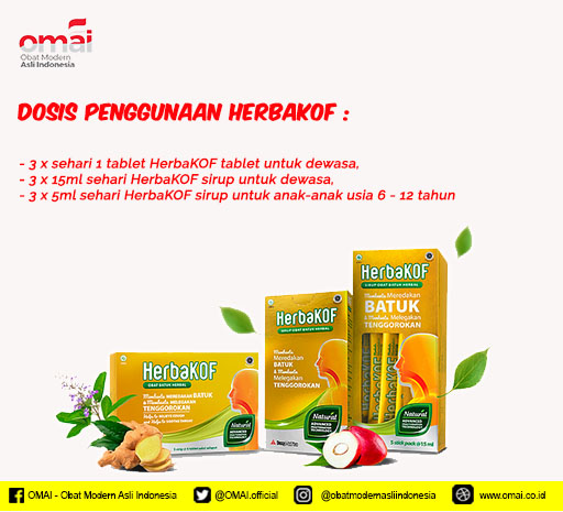 HerbaKOF dapat digunakan oleh orang dewasa dengan penggunaan 3 x sehari 1 tablet untuk HerbaKOF Tablet atau 3 x 15 ml sehari HerbaKOF sirup dan anak-anak usia 6 - 12 tahun 3 x 5 ml sehari HerbaKOF sirup.

#HerbaKOF
#KofKofKofHerbaKOF
#KembaliKeHerbal