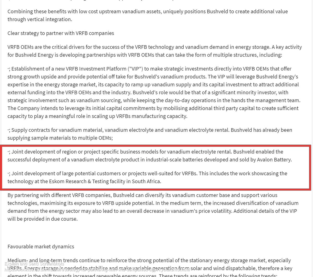 6/lost in translation but that doesn't mean its not a very sound and exciting one.Here's an extract from their 1st November "trategy for partnering with VRFB companies" RNS. I have highlighted 2 important sections.