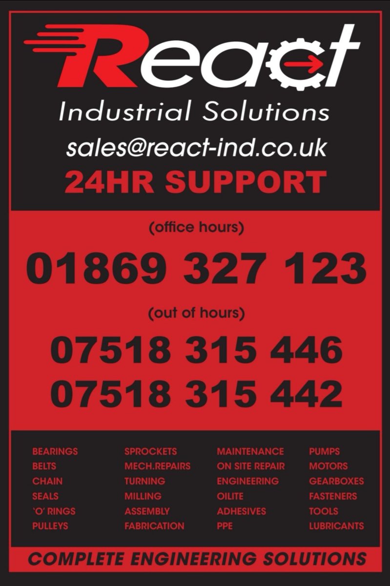 ReactIndustrial's tweet image. It&apos;s in the name, &quot;React&quot; - trust us to get you what you need, fast! 

Our business is truly twenty four seven in order to support you with the critical spares, engineering capabilities and technical services to ensure no interruption to your business. 

#Engineering #Maintenance