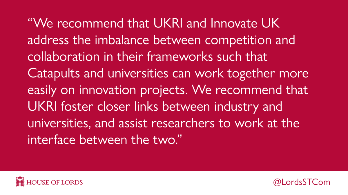 LordsSTCom's tweet photo. The UK’s innovation system has the necessary components to be successful, but universities, Catapults and industry face barriers to working together effectively.

Read more here: 
 https://t.co/lpIfOYHEiF https://t.co/2VobtTj2tE