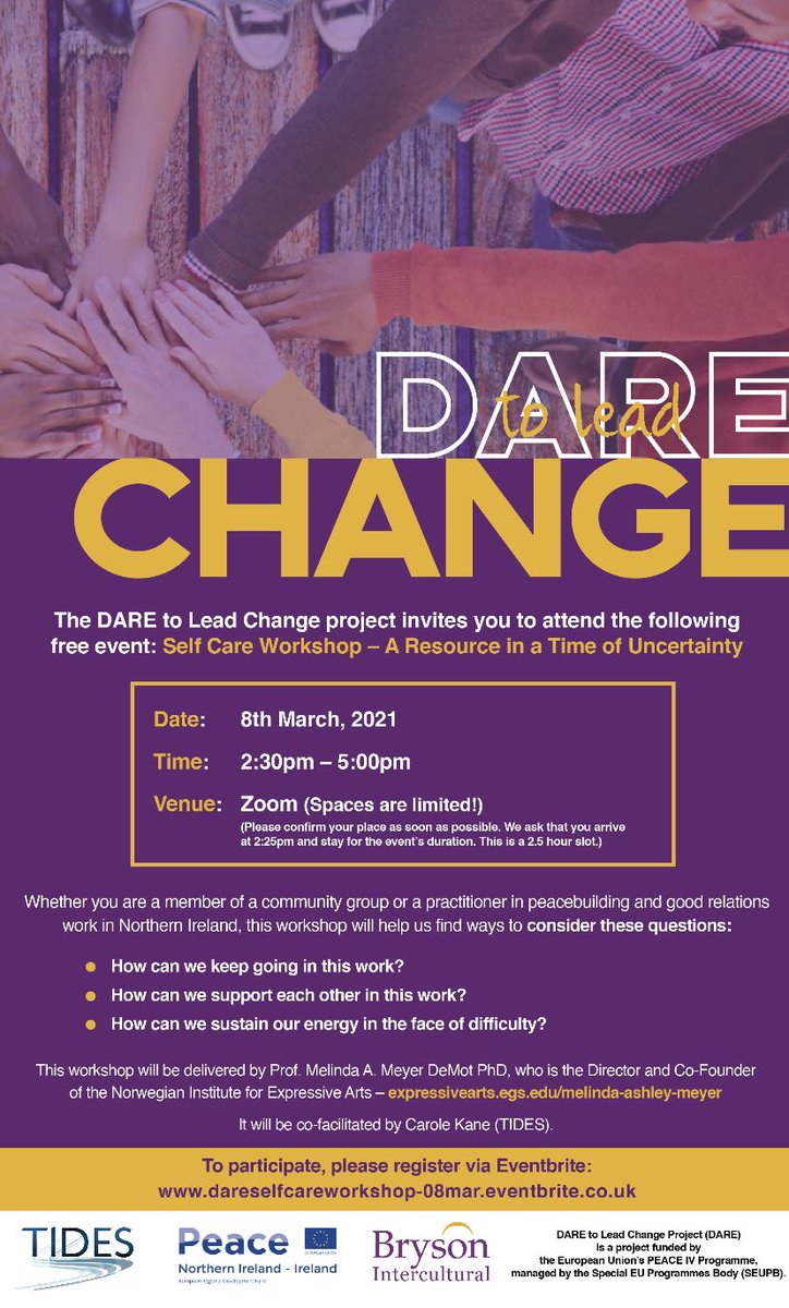 Spaces are limited &amp; filling up fast! #selfcare #workshop <a href="/BrysonCare/">Bryson Care</a> <a href="/SEUPB/">SEUPB</a> #PeaceIV