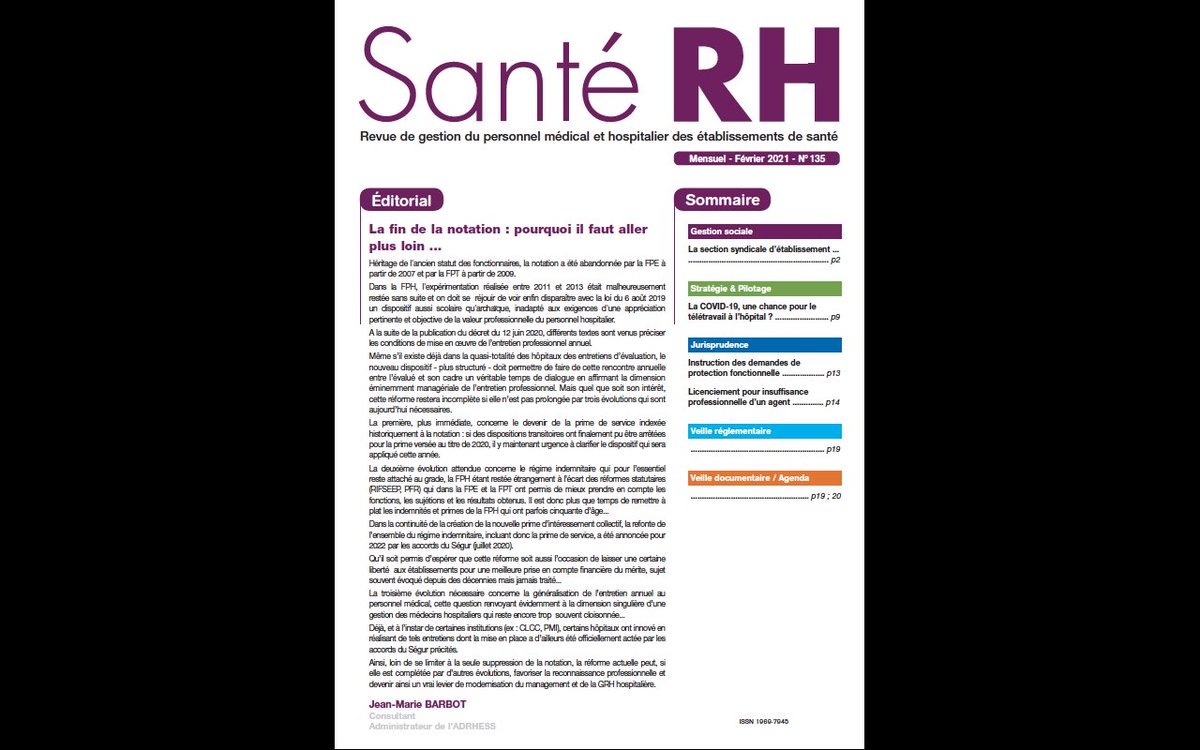 jeanmariebarbot's tweet photo. La fin de la notation du personnel hospitalier: pourquoi il faut maintenant aller plus loin !
Mon édito dans le n° de février de Santé RH
https://t.co/NJswNpi6AS
@managersante @acteurspublics @ADRHESSlive @AncimOfficiel @laFHF @LQueinnec @SMPS_national @SYNCASSCFDT https://t.co/XLeWmWZN0k