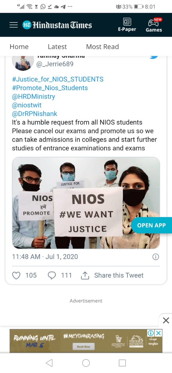 Stark03865875's tweet photo. @FHadhiya @anubha1812 @WIONews @PMOIndia @Pawan_Jhabak We NIOS October 2020 batch students in India and overseas deserve justice #promoteniosoctoberstudents #StudentLivesMatter https://t.co/ohr1R7P7SB