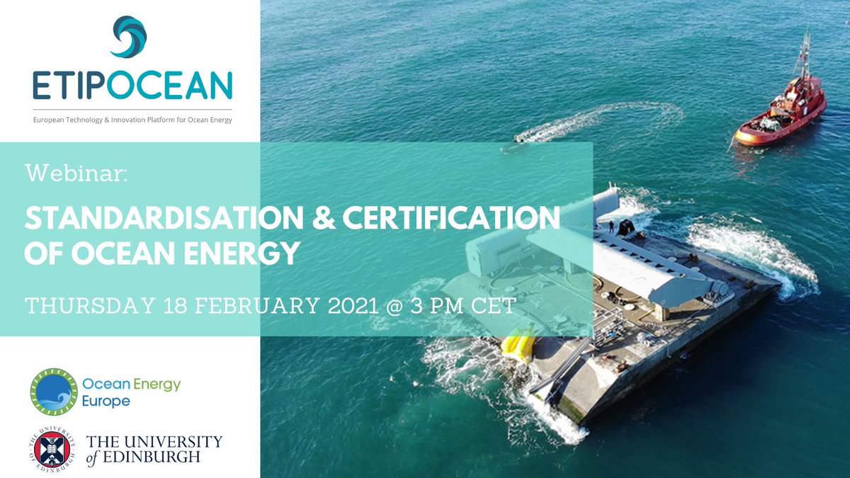 ETIPOcean (@etipocean) on Twitter photo What's the role of #standardisation & #certification in attracting investors? Join our webinar on 18 February at 2 pm UTC / 3 pm CET and hear <a href="/WRoller/">WaveRoller</a>, @DNVGL_Renewable and <a href="/METCertif/">MET-CERTIFIED</a> share their experience!
Register here: oceanenergy.webex.com/oceanenergy/on… What's the role of #standardisation & #certification in attracting investors? Join our webinar on 18 February at 2 pm UTC / 3 pm CET and hear <a href="/WRoller/">WaveRoller</a>, @DNVGL_Renewable and <a href="/METCertif/">MET-CERTIFIED</a> share their experience!
Register here: oceanenergy.webex.com/oceanenergy/on…
