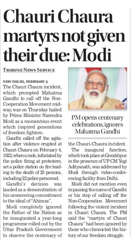 NehaKoppula's tweet image. Says the ‘Megalomaniac Idiot’ who did not even mention the name of #Bapu or his step for calling off the #NonCooperation movement following the violent incident in #ChauriChaura on February 4, 1922