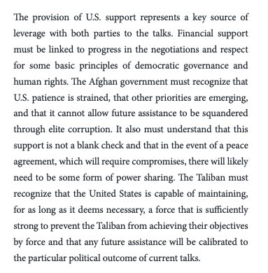 17/n: While the report mentions that AFG govt should recognise US patience is strained, it does not address what incentive there would be for AFG govt to actually make compromises without which the TB are unlikely to accept a political outcome.