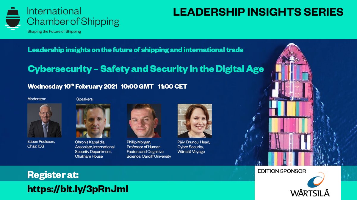 shippingics's tweet image. What are the top three cybersecurity issues senior leaders need to consider? REGISTER NOW for the upcoming ICS Leadership Insights event on #cybersecurity next Wednesday 10 February and find out: bit.ly/3pRnJml
