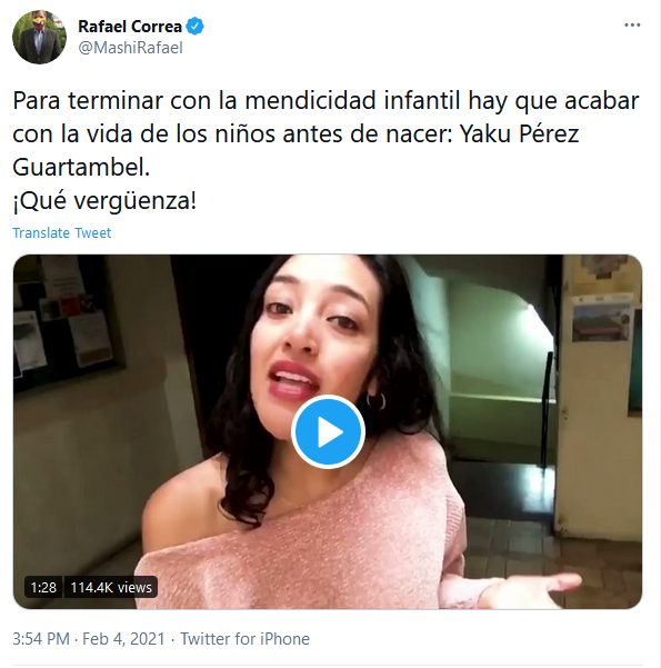 Here's Correa using abortion as a wedge issue against the Indigenous leftist who threatens the inevitability narrative.