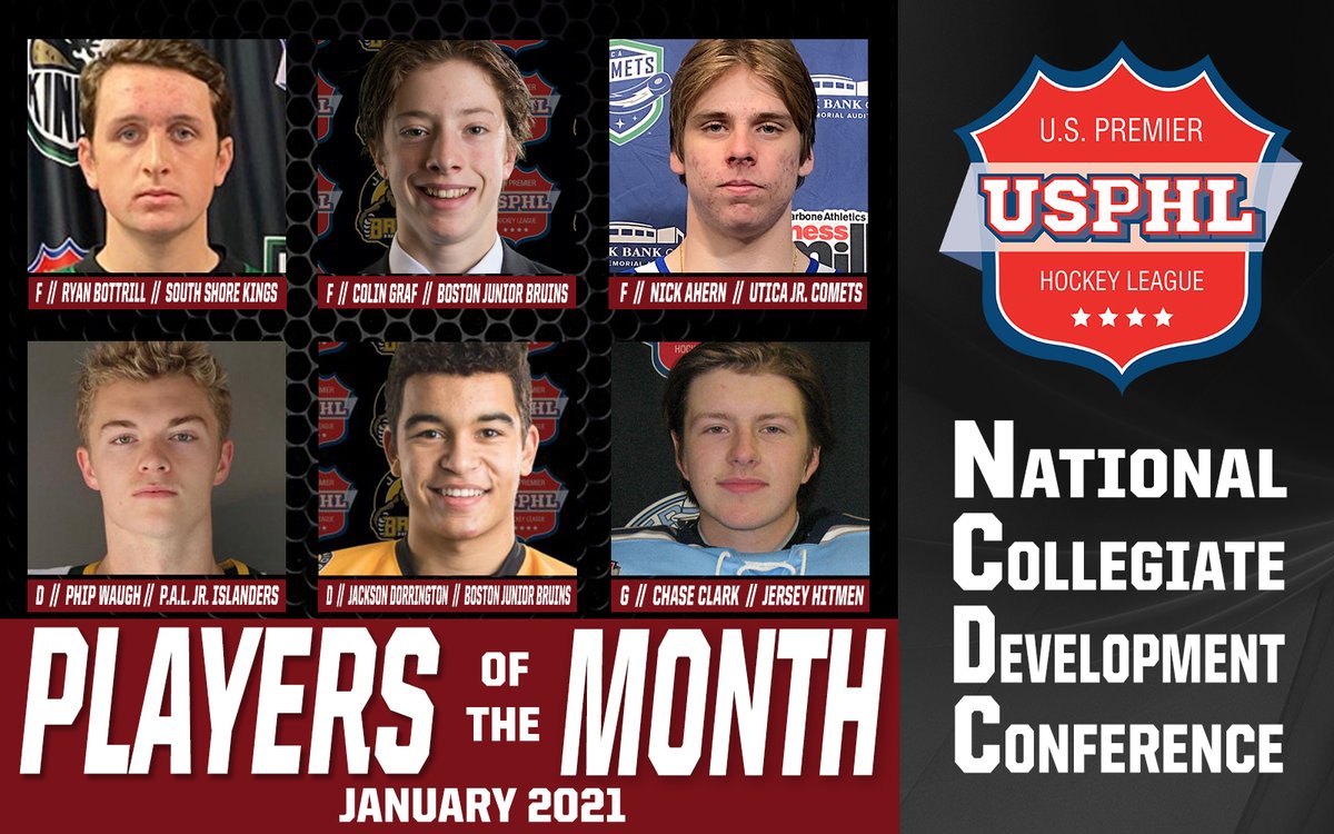 USPHL's tweet photo. Congratulations to our #NCDC #PlayersOfTheMonth for January 2021! Great performances all around by each of these outstanding athletes. 

https://t.co/IZfhnuiBXT https://t.co/6ltTT6Jg3x