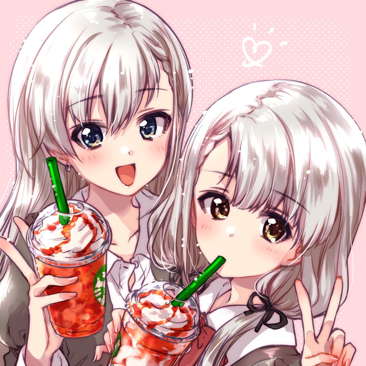hisakawa hayate ,hisakawa nagi multiple girls 2girls drinking straw twins siblings v sisters  illustration images