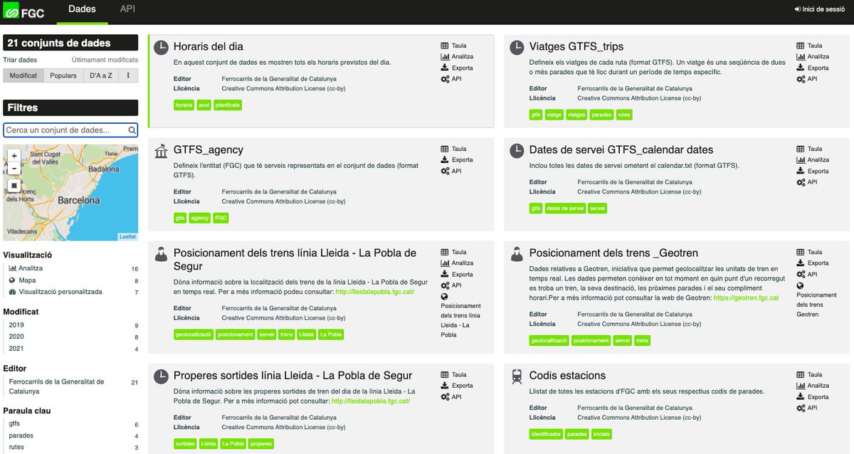 AngieNavarroMX's tweet photo. We are very proud to announce that the #Catalan #Railways Company @FGC has just launched their #opendata portal with @Opendatasoft, with the help of our Spanish partner @desideDatum 
21 #datasets about #schedules #stations #accessibility #airquality #GTFS 
https://t.co/T8ySirfhWq https://t.co/0J7xaHbpJr