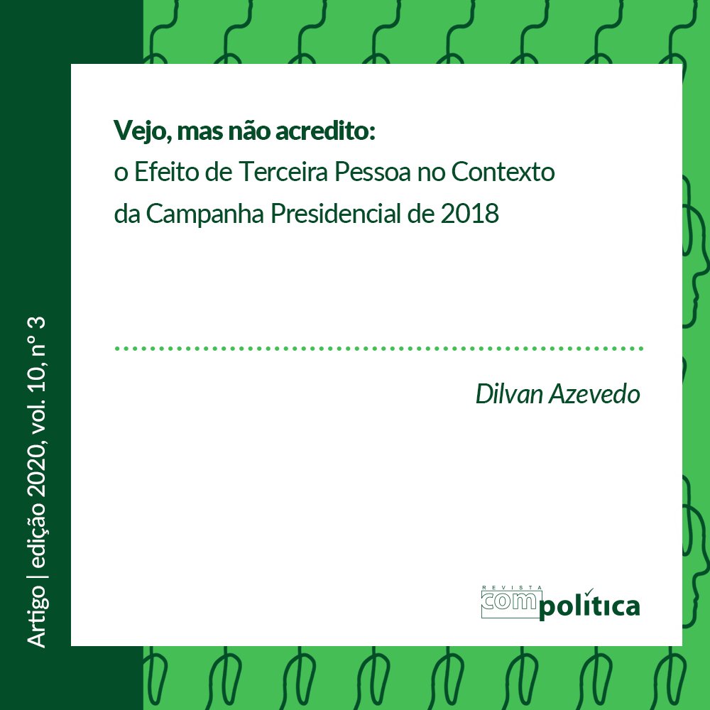 Vejo, mas não acredito: O Efeito de Terceira Pessoa no Contexto da Campanha Presidencial de 2018
Por Dilvan Azevedo
Leia o artigo em: compolitica.org/revista/index.…