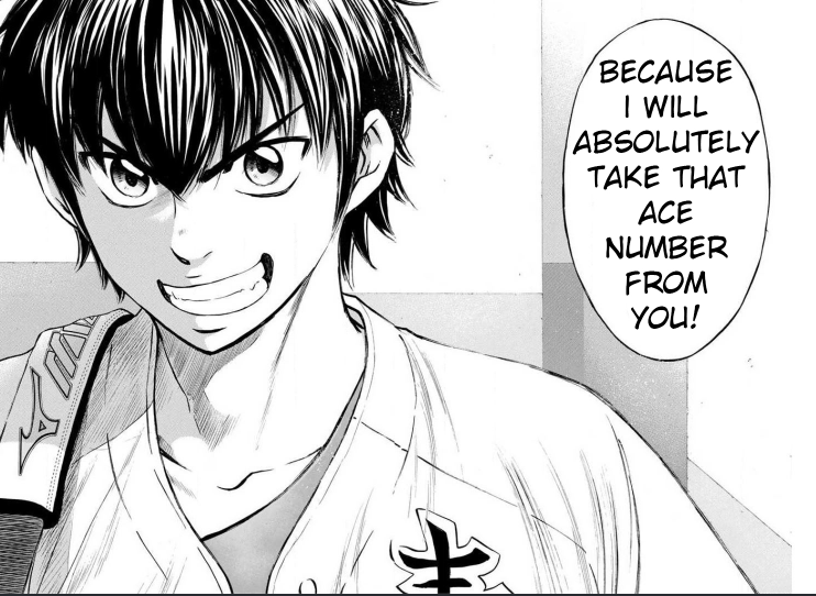 it just HAD to be directed at eijun. just had to be all this warm and excited too. what the heck. their friendship and rivalry culiminating in this moment: a challenge issued and its met with excitement. thats it. thats furusawa. +